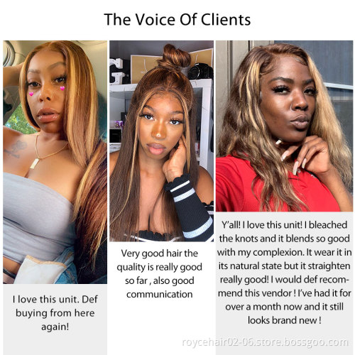 Pre-plucked Highlighted Brown Honey Blonde Piano Color 4x4 Swiss Lace Closure Mink Cuticle Aligned Virgin Human Hair Wigs